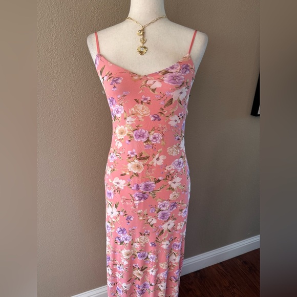 Floral Coral Pink Spaghetti Strap Maxi Dress - Picture 5 of 9